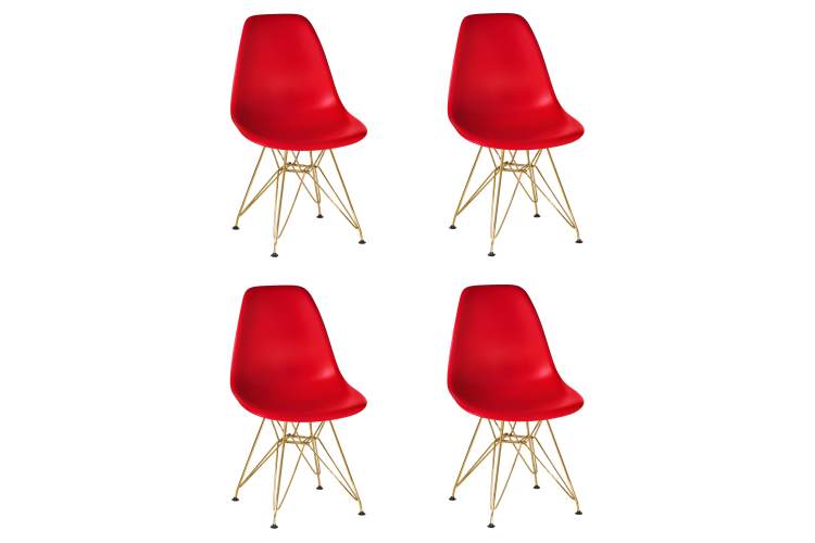Набор 4 шт Стул обеденный DOBRIN DSR, ножки золотые, цвет красный (R-02)