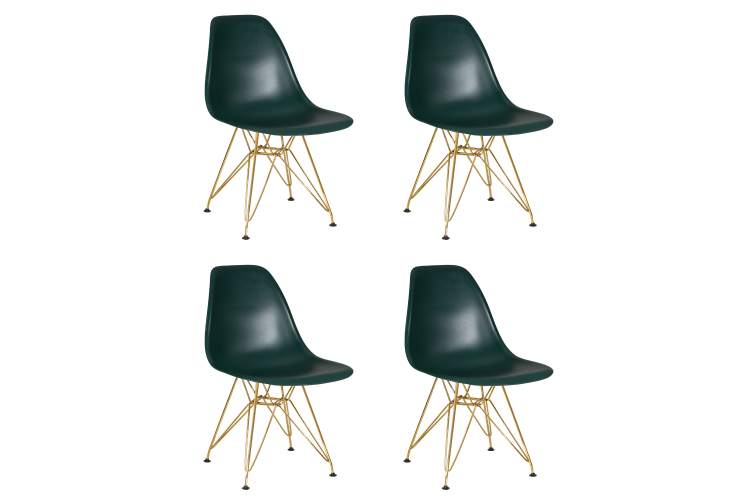 Набор 4 шт Стул обеденный DOBRIN DSR, ножки золотые, цвет тёмно-зеленый (G-13)