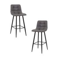 Набор 2 шт Стул барный DOBRIN NICOLE, черные матовые ножки, серая антрацитовая винтажная экокожа (RU-08)