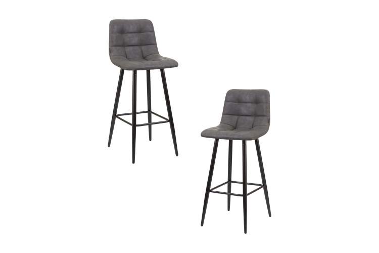 Набор 2 шт Стул барный DOBRIN NICOLE, черные матовые ножки, серая антрацитовая винтажная экокожа (RU-08)
