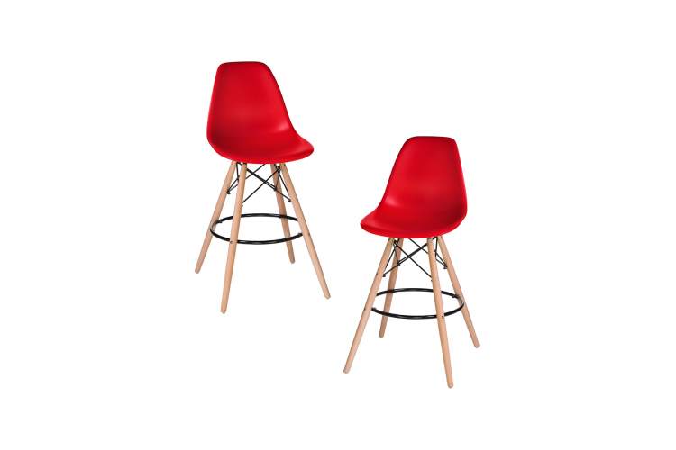 Набор 2 шт Стул барный DOBRIN DSW BAR, ножки светлый бук, цвет сиденья красный (R-02)