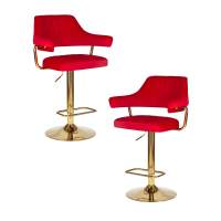 Набор 2 шт Стул барный DOBRIN CHARLY GOLD, красный велюр (MJ9-45)
