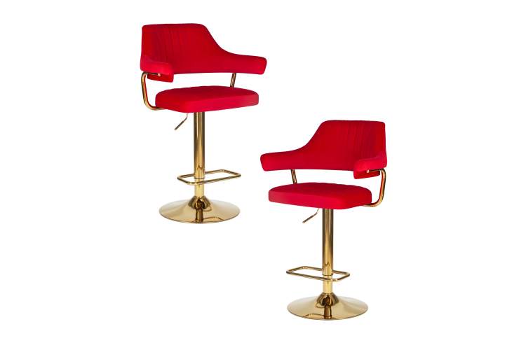 Набор 2 шт Стул барный DOBRIN CHARLY GOLD, красный велюр (MJ9-45)