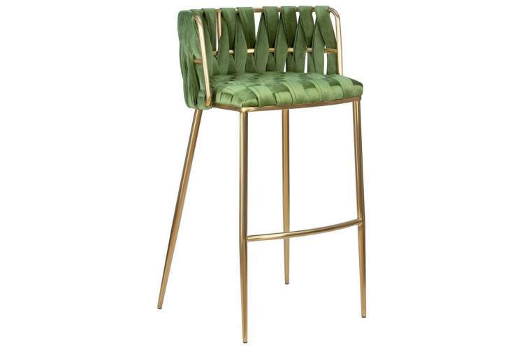 Стул барный DOBRIN EMMA GOLD, зеленый велюр (VF-08)