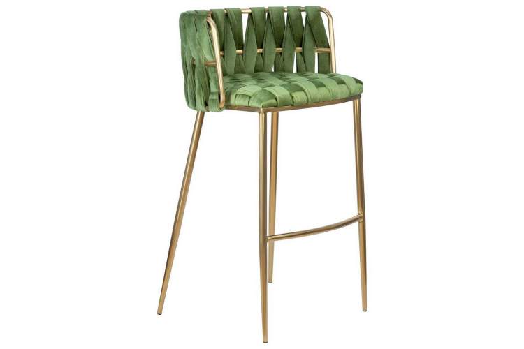 Стул барный DOBRIN EMMA GOLD, зеленый велюр (VF-08)-1
