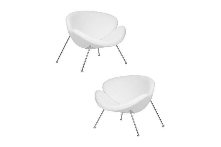 Набор 2 шт Кресло дизайнерское DOBRIN EMILY, белый (букле) ткань , хромированная сталь