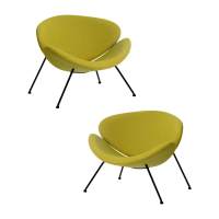 Набор 2 шт Кресло дизайнерское DOBRIN EMILY, светло-зеленая ткань AF3, черное основание