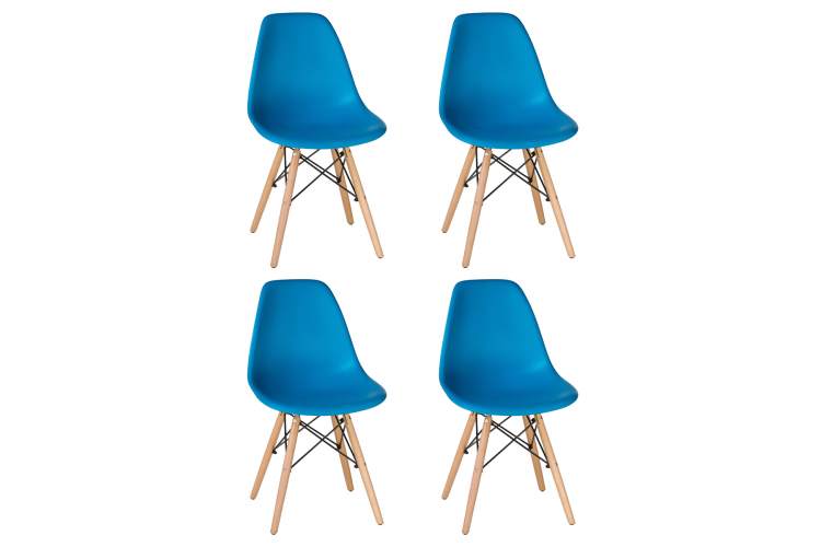 Набор 4 шт Стул обеденный DOBRIN DSW, ножки светлый бук, цвет голубой (BE-02)