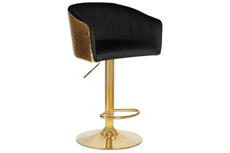Стул барный DOBRIN DARCY GOLD SHINY, черный велюр с золотыми пайетками