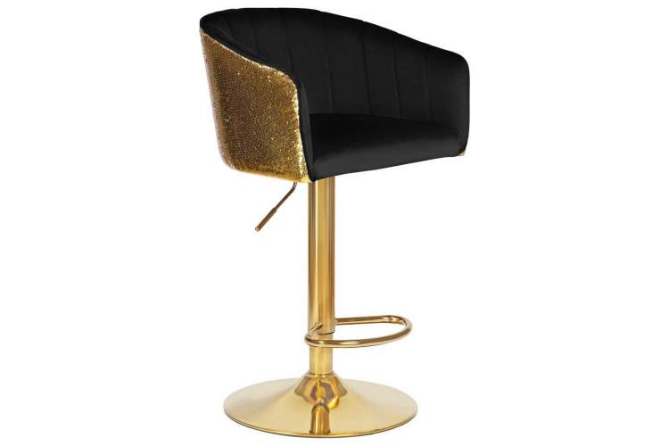 Стул барный DOBRIN DARCY GOLD SHINY, черный велюр с золотыми пайетками-1