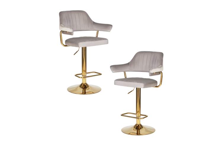 Набор 2 шт Стул барный DOBRIN CHARLY GOLD, серый велюр (MJ9-75)