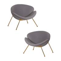 Набор 2 шт Кресло дизайнерское DOBRIN EMILY, серая ткань AF7, золотое основание