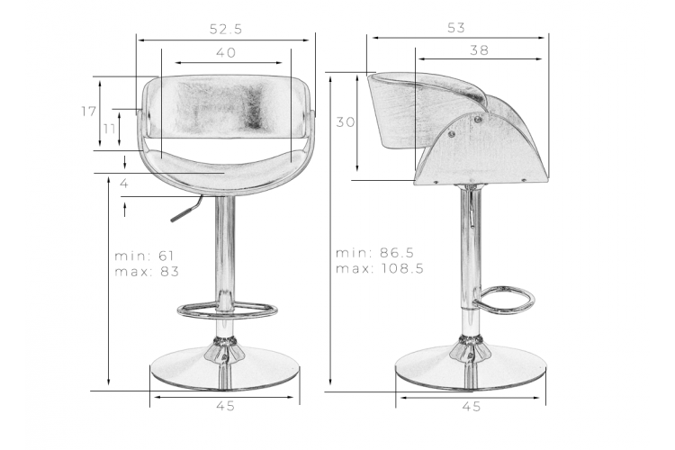 Набор 2 шт Стул барный DOBRIN JOHN, цвет сиденья черный глянец PU ABD 002-10