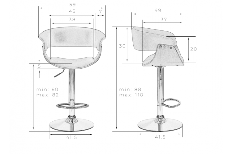 Набор 2 шт Стул барный DOBRIN OSTIN, цвет черный PU ABA 001-9