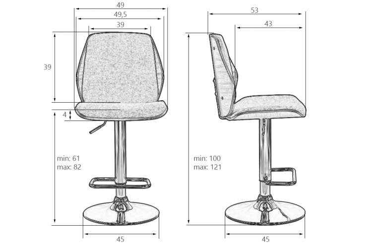 Набор 2 шт Стул барный DOBRIN PETER, серая ткань AAA 001-8