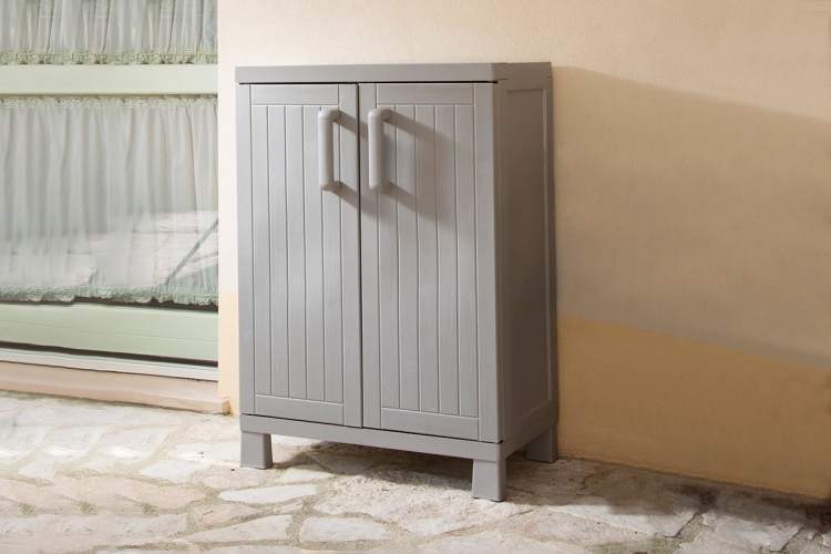 Уличный шкаф TOOMAX 2х дверный глубокий WOOD MIDI (2 полки), тёпло-серый-1