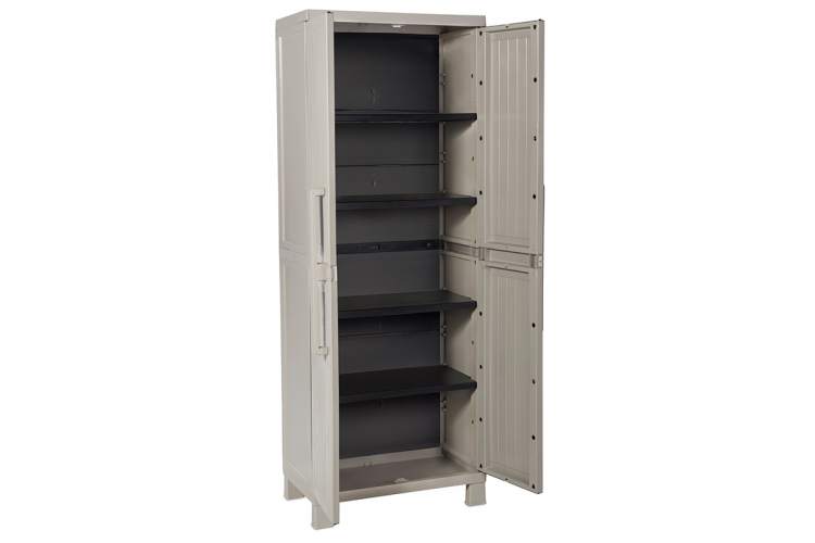 Уличный шкаф TOOMAX 2х дверный глубокий WOOD MIDI (4 полки), тёпло-серый-2