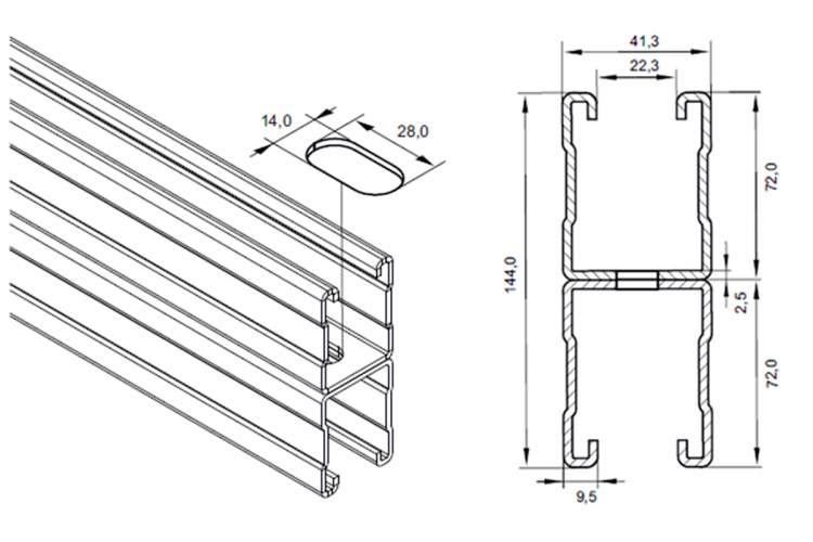 HILST Профиль монтажный 41*144*2,5*3000мм-1