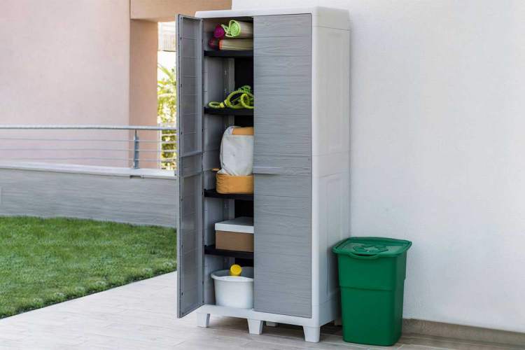 Уличный шкаф TOOMAX 2х дверный глубокий WOODY'S XL (4 полки), светло-серый-11