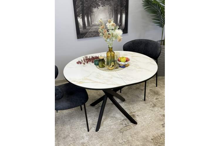 Стол Kenner R1100s, черный/керамика мрамор белый глянец-5