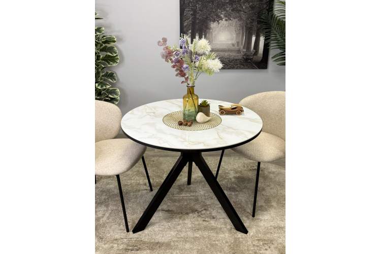 Стол KENNER RR900 черный/керамика мрамор белый глянец-1