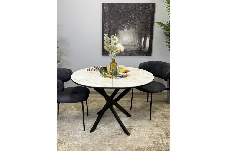 Стол Kenner R1100s, черный/керамика мрамор белый глянец-1