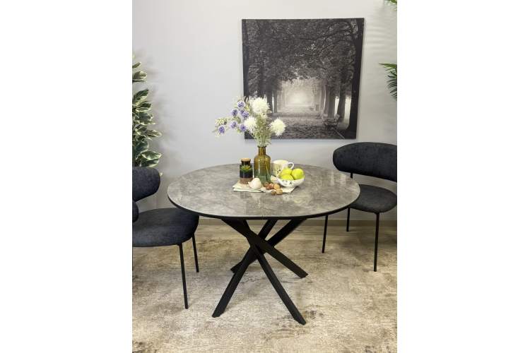 Стол Kenner R1100s, черный/керамика мрамор серый глянец-1