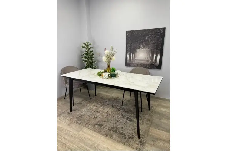 Стол KENNER KR1400 черный/керамика мрамор белый глянец-8