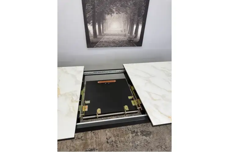 Стол KENNER KR1400 черный/керамика мрамор белый глянец-2