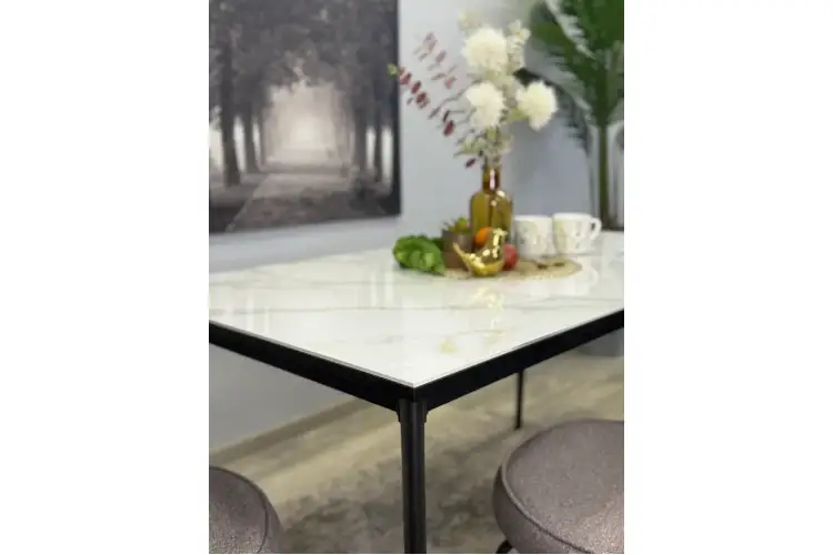 Стол KENNER KR1400 черный/керамика мрамор белый глянец-1
