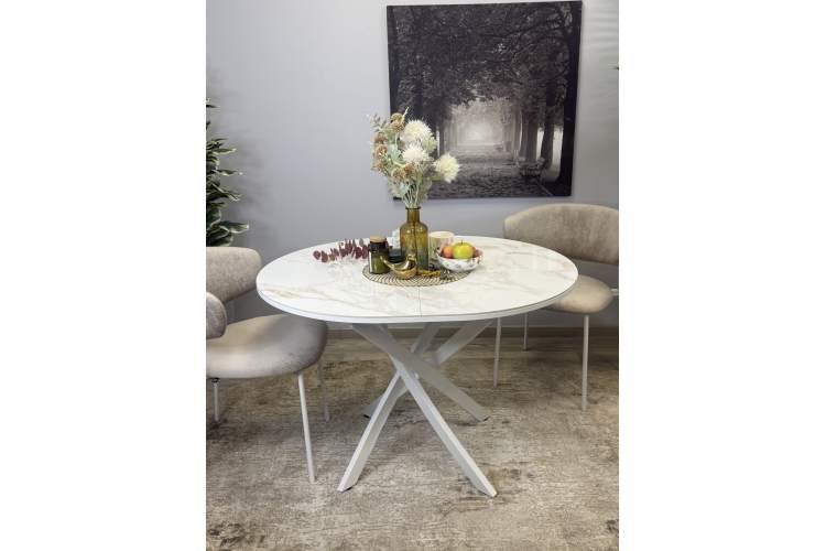 Стол Kenner R1100s, белый/керамика мрамор белый глянец-1