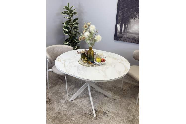 Стол Kenner R1100s, белый/керамика мрамор белый глянец-2