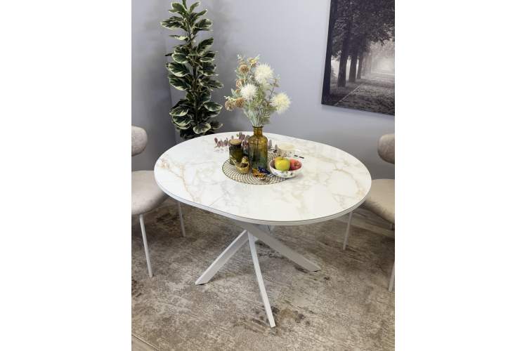 Стол Kenner R1100s, белый/керамика мрамор белый глянец-3