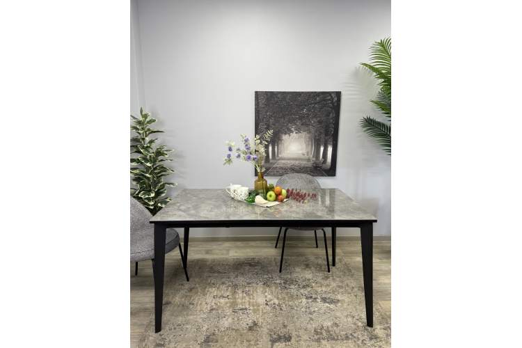 Стол KENNER KR1400 черный/керамика мрамор серый глянец-1