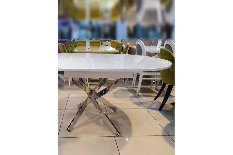 Стол KENNER R1100 хром/стекло белое глянец-11