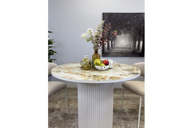 Стол KENNER LD1000 белый/керамика мрамор золотой глянец-3