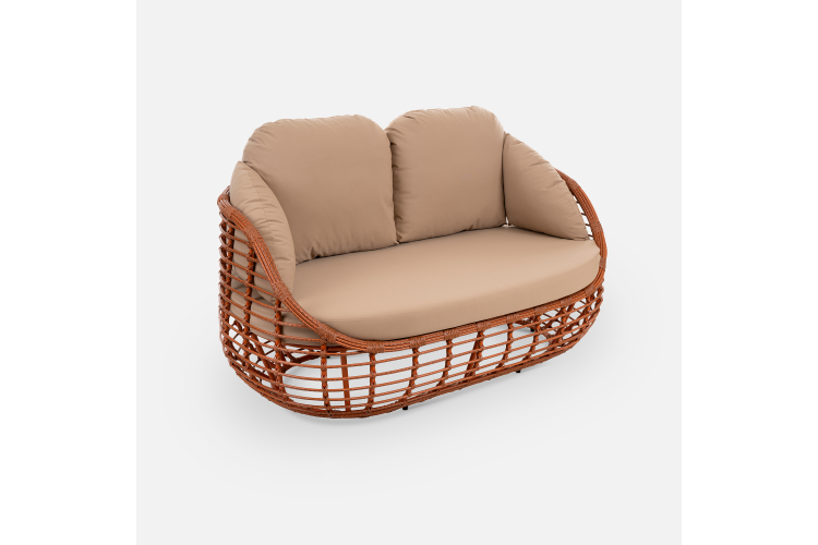 Диван Lotus 2ps Искусственный ротанг Jamaica Cappucino RAL 8023