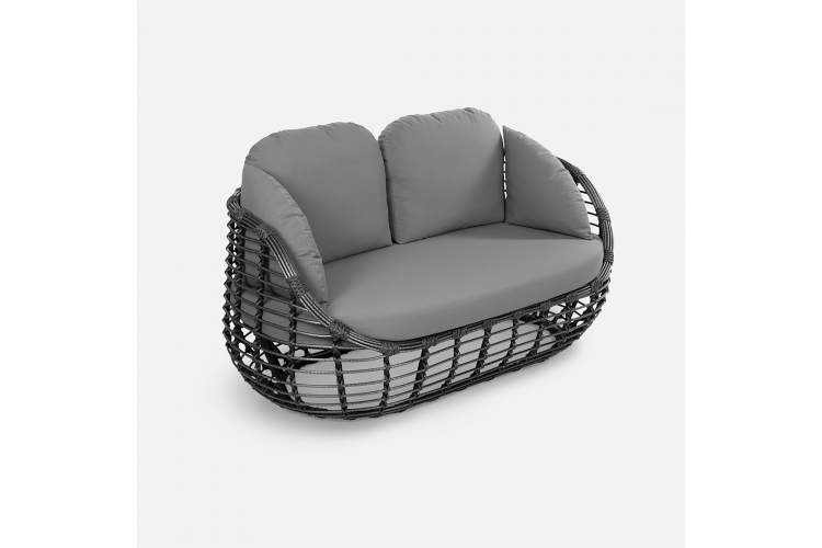 Диван Lotus 2ps Искусственный ротанг Jamaica grey RAL 9005