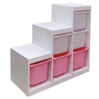 Стеллаж лесенка 940х440х910 ТРУФАСТ БЕЛЫЙ сосна,контейнеры:розовый 3(Б)/белый (3Б) 