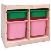 Стеллаж двойной 630х440х520 ТРУФАСТ б/п сосна,контейнеры:зеленый(2С)/розовый(2Б) 