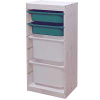 Стеллаж вертикальный 440х300х910 ТРУФАСТ БЕЛЫЙ сосна,контейнеры:бирюз.(2С)/белый (2Б)