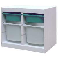 Стеллаж двойной 630х440х520 ТРУФАСТ БЕЛЫЙ сосна,контейнеры:бирюз.(2С)/белый (2Б) 