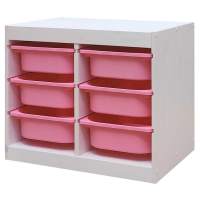 Стеллаж двойной 630х440х520 ТРУФАСТ БЕЛЫЙ сосна,контейнеры:розовый (6С) 