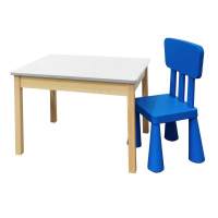 Детский комплект, стол 77х55 бесц.лак/белый + стул (1), синий Детский комплект, стол 77х55 бесц.лак/белый + стул (1), синий