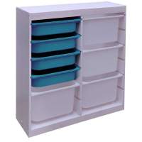 Стеллаж вертикальный двойной870х300х910 ТРУФАСТ БЕЛЫЙсосна,контейнеры:белый(4Б)/бирюз(4С)