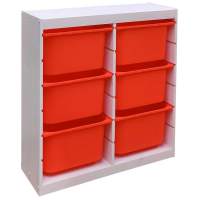 Стеллаж вертикальный двойной 870х300х910 ТРУФАСТ БЕЛЫЙ сосна,контейнеры:оранжевый (6Б)