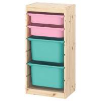 Стеллаж вертикальный 440х300х910 ТРУФАСТ б/п сосна,контейнеры:розовый (2С)/бирюз.(2Б)