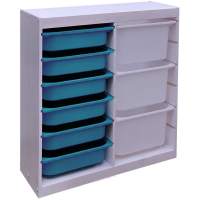 Стеллаж вертикальный двойной870х300х910 ТРУФАСТ БЕЛЫЙсосна,контейнеры:белый(3Б)/бирюз(6С)