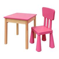 Детский комплект стол 50х50 бесц.лак/розовый + стул (1) розовый