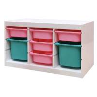 Стеллаж тройной 930х440х520 ТРУФАСТ БЕЛЫЙ сосна,контейнеры: розовый (5С)/бирюзовый (2Б) 